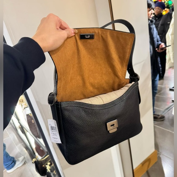 NWT Coach Etta flap bag Leather Gunmetal/Black - Picture 5 of 13